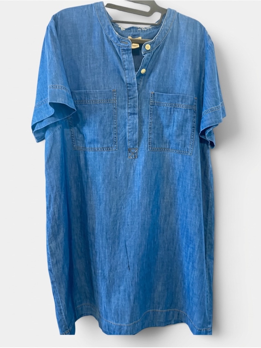 J. Crew Denim Short-Sleeve Button-Neck Shirt in Blue